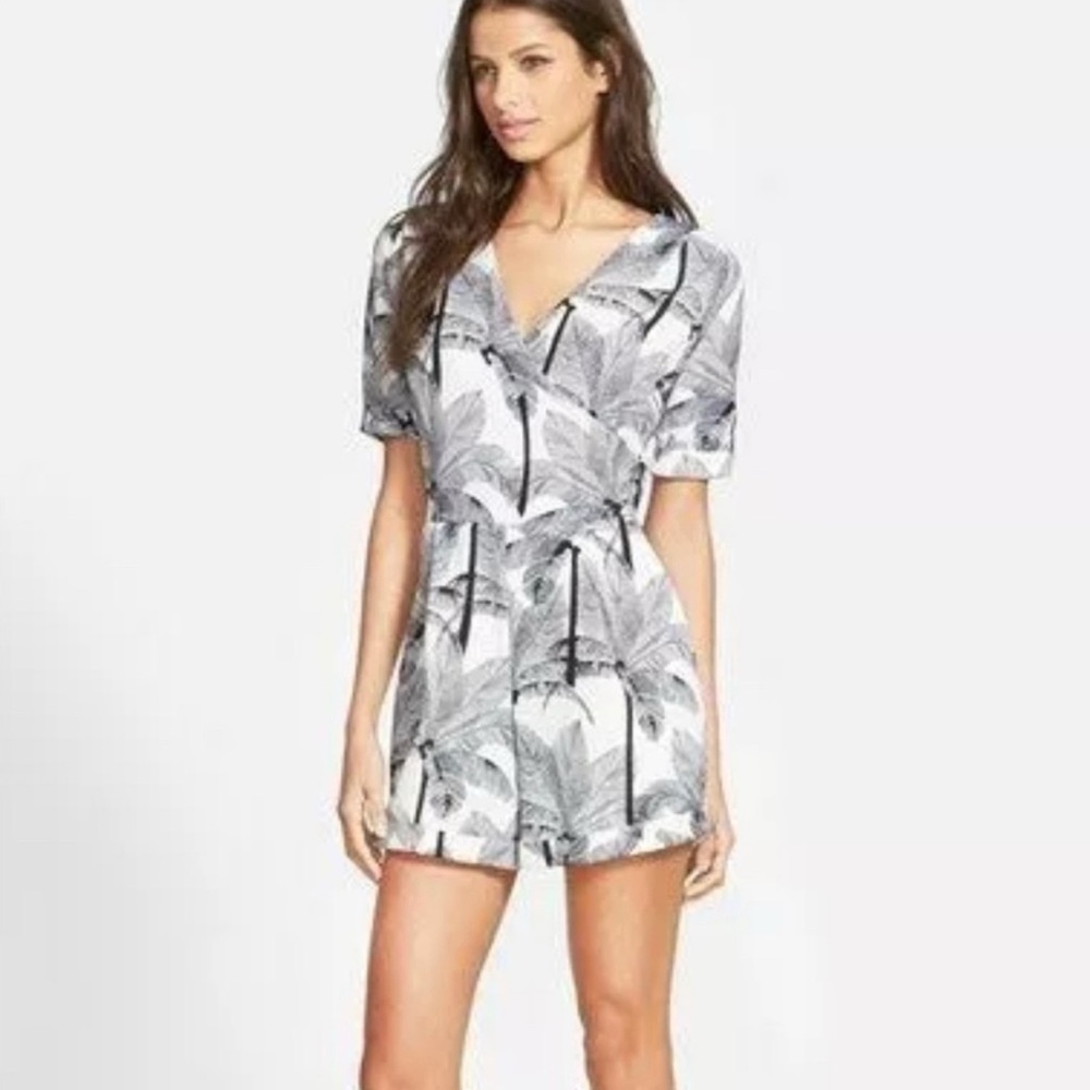 Leith Navy and White Palm Print Romper